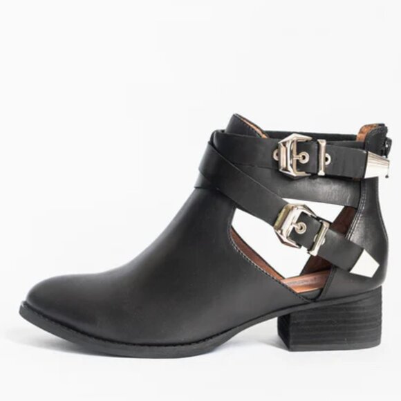 🎀Jeffrey Campbell Ibiza Everly Black Double Buckle Booties Leather - Picture 1 of 7